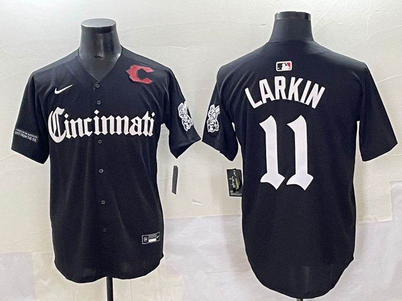 Men 2025 Cincinnati Reds #11 Larkin Black Five generations Joint Name Nike MLB Jersey style 17